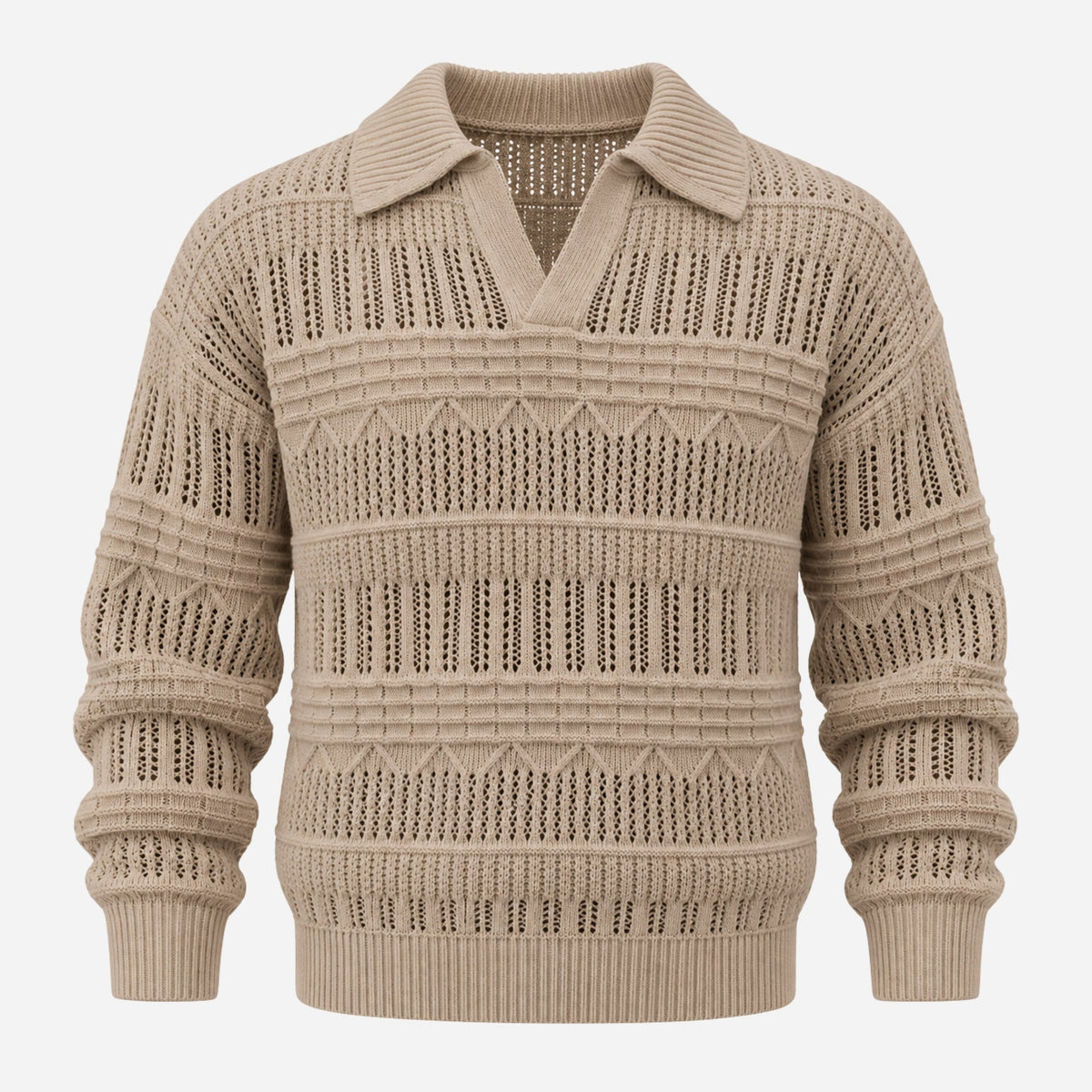 Men’s Openwork Collared Long Sleeve Jumper-Fowsa