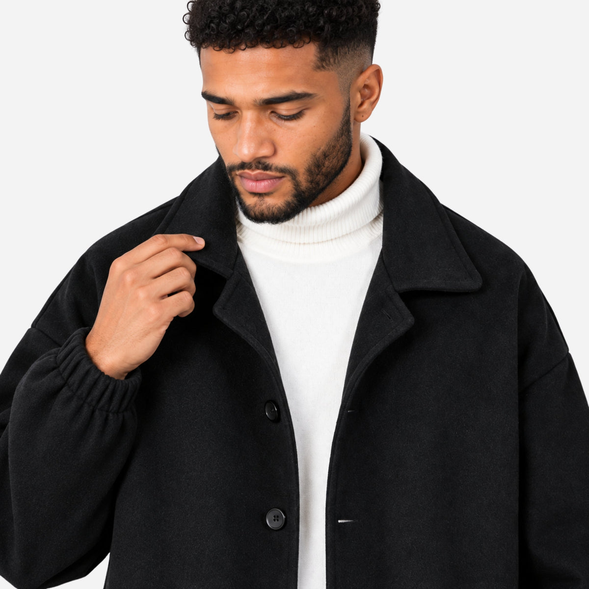 Men's Oversized Button-Up Short Coat-Fowsa
