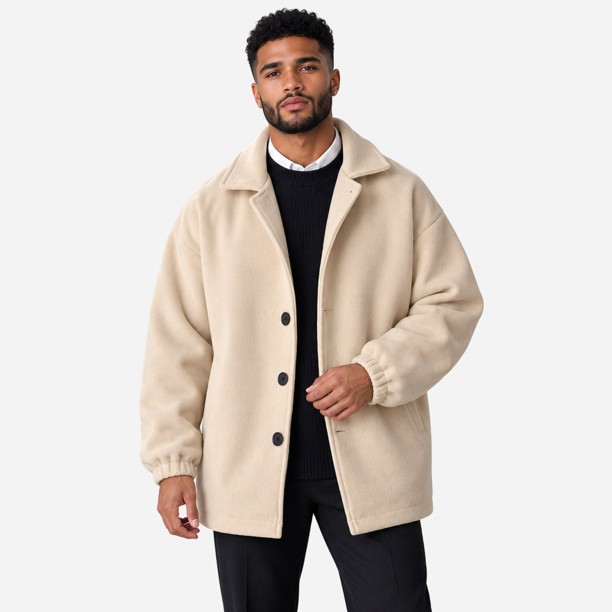 Men's Oversized Button-Up Short Coat-Fowsa