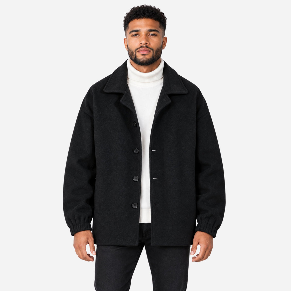Men's Oversized Button-Up Short Coat-Fowsa