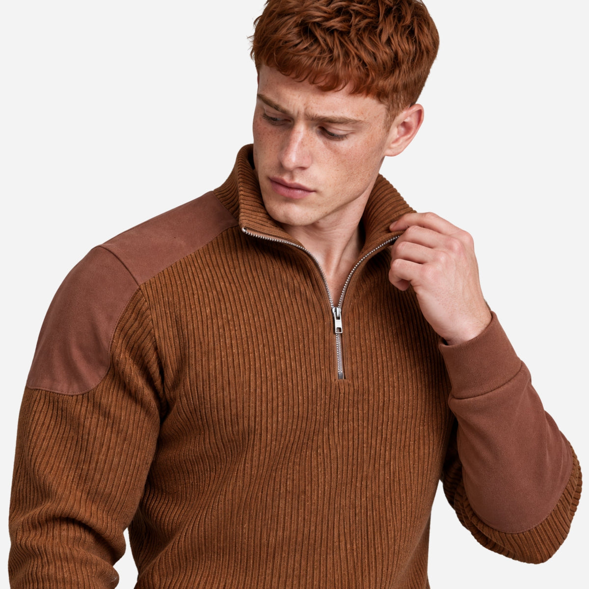 Men’s Panelled Ribbed Half-Zip Collar Jumper-Fowsa