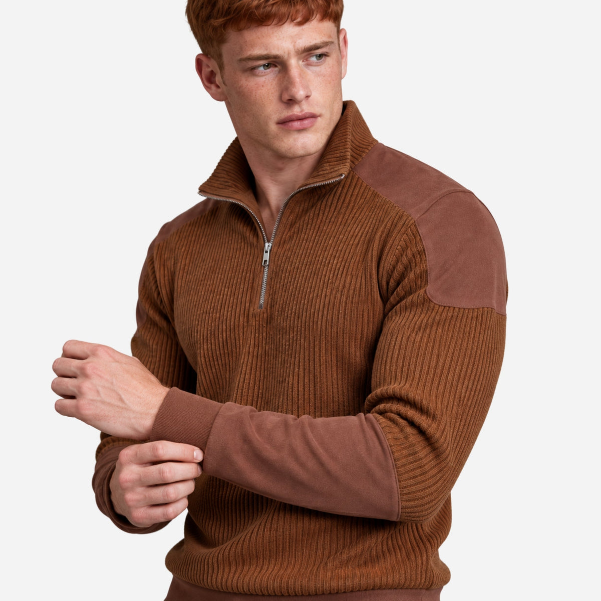 Men’s Panelled Ribbed Half-Zip Collar Jumper-Fowsa