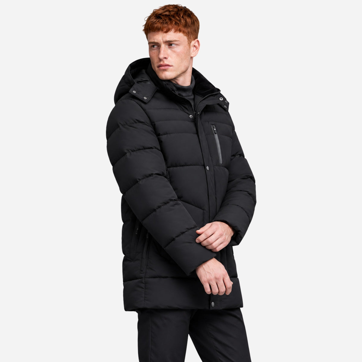 Men’s Plush-Lined Hooded Puffer Coat-Fowsa
