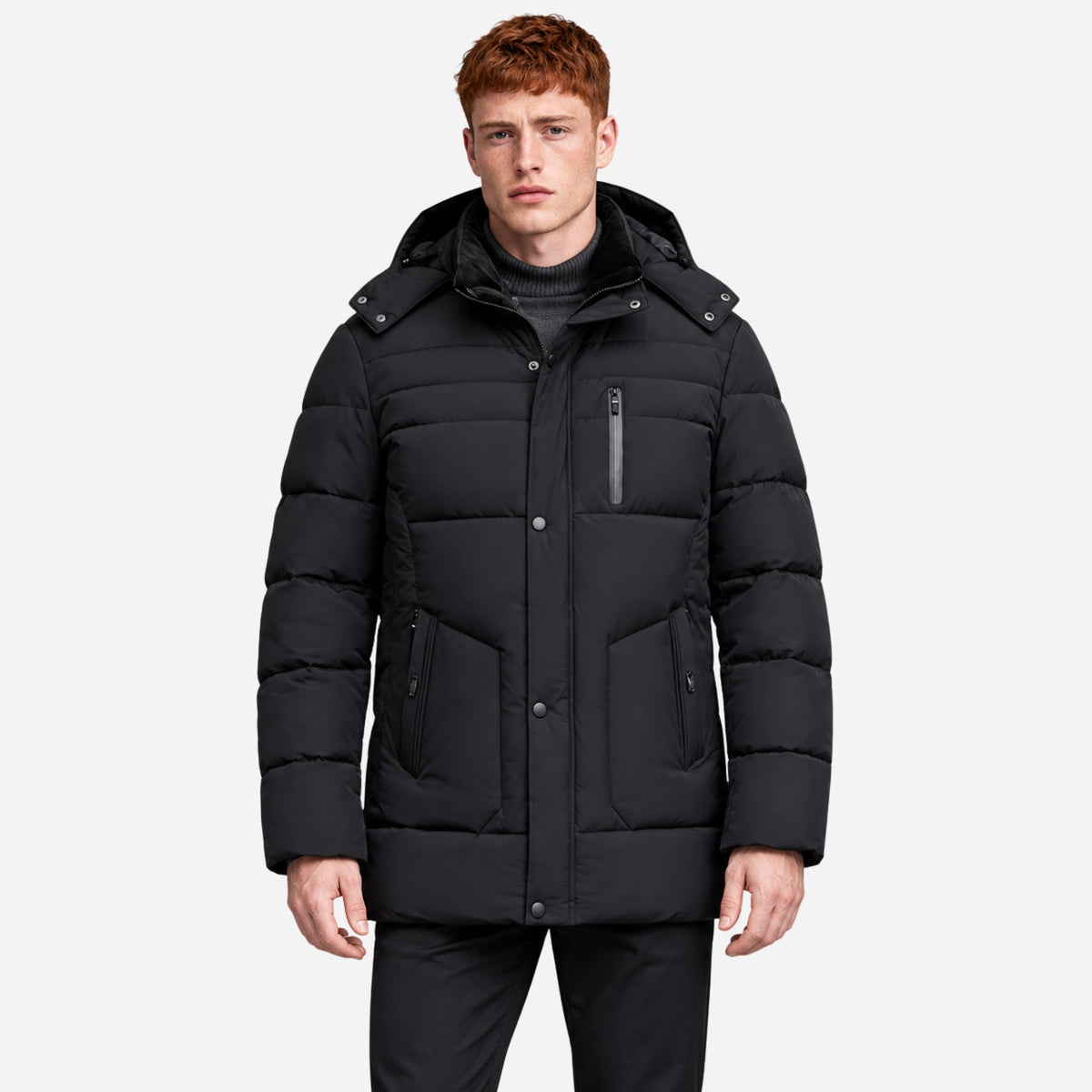 Men’s Plush-Lined Hooded Puffer Coat-Fowsa