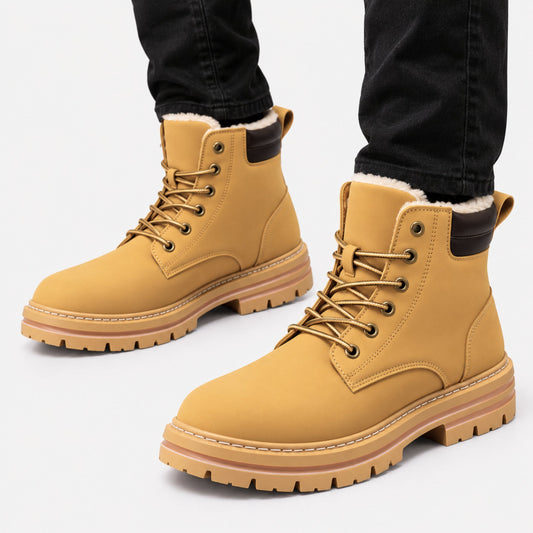 Men’s Plush Lined Lace Up Winter Boots-Fowsa