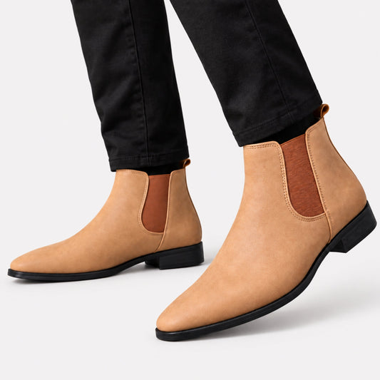 Men’s Pointed Toe Chelsea Ankle Boots-Fowsa