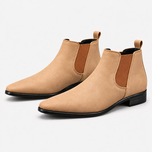 Men’s Pointed Toe Chelsea Ankle Boots-Fowsa