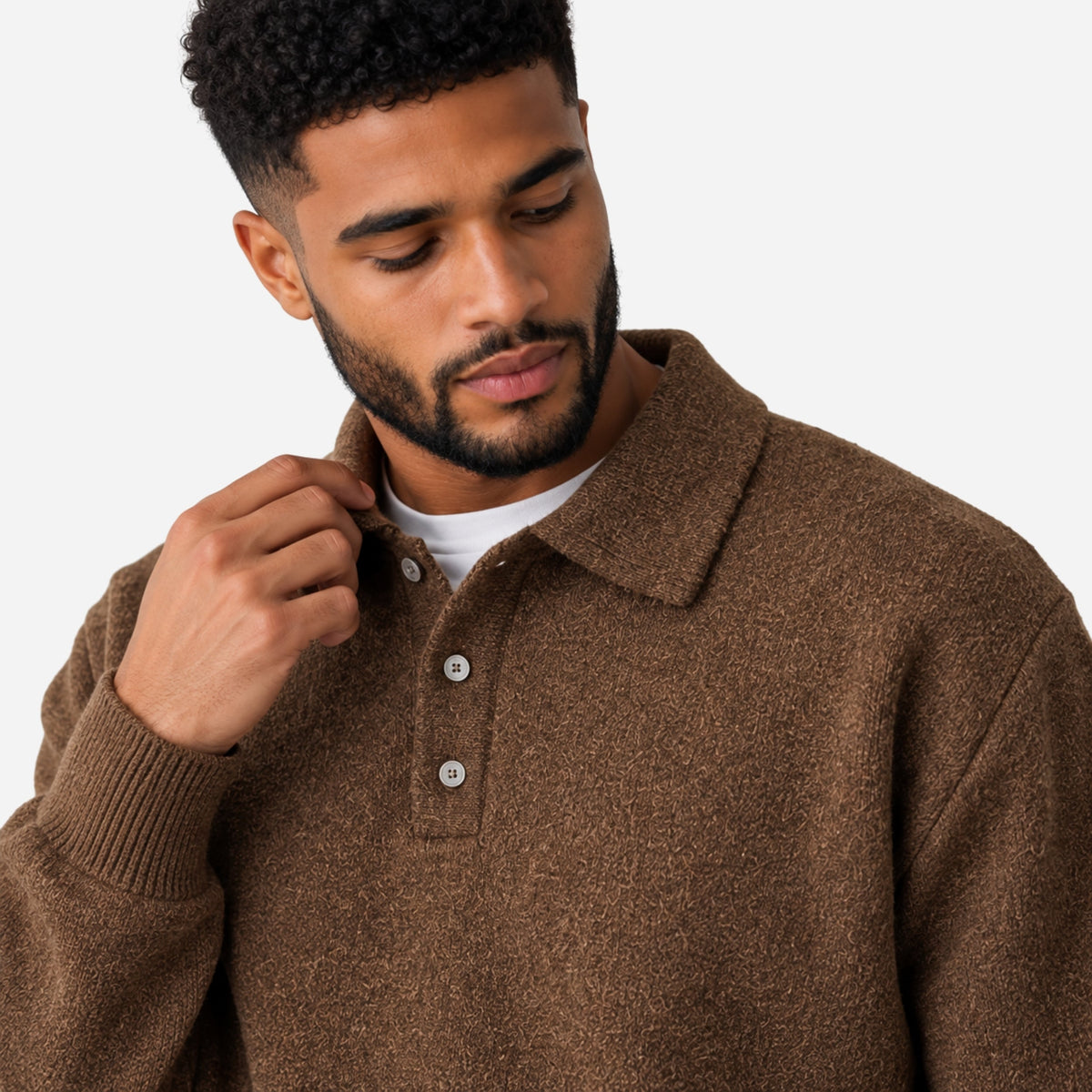 Men's Polo-Collar Knitted Jumper-Fowsa