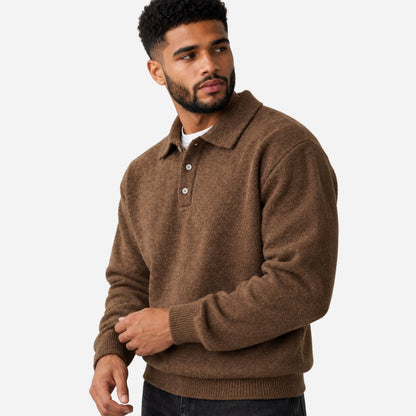 Men's Polo-Collar Knitted Jumper-Fowsa