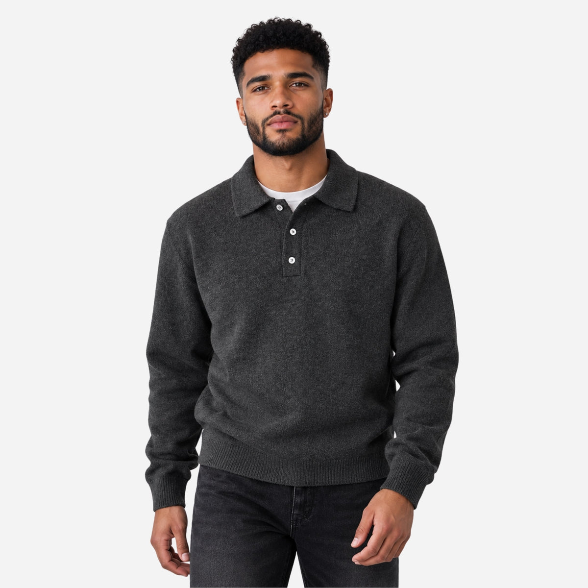 Men's Polo-Collar Knitted Jumper-Fowsa