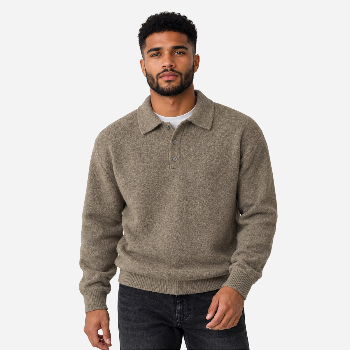 Men's Polo-Collar Knitted Jumper-Fowsa