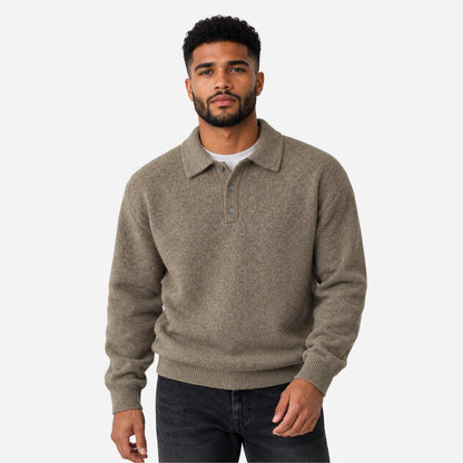 Men's Polo-Collar Knitted Jumper-Fowsa