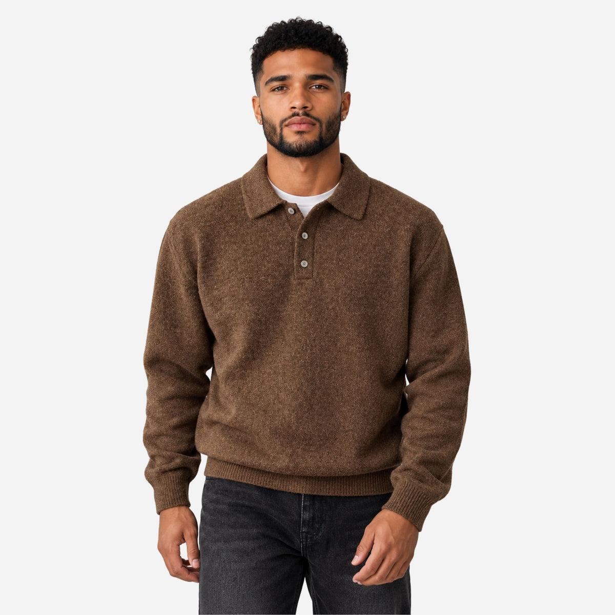 Men's Polo-Collar Knitted Jumper-Fowsa