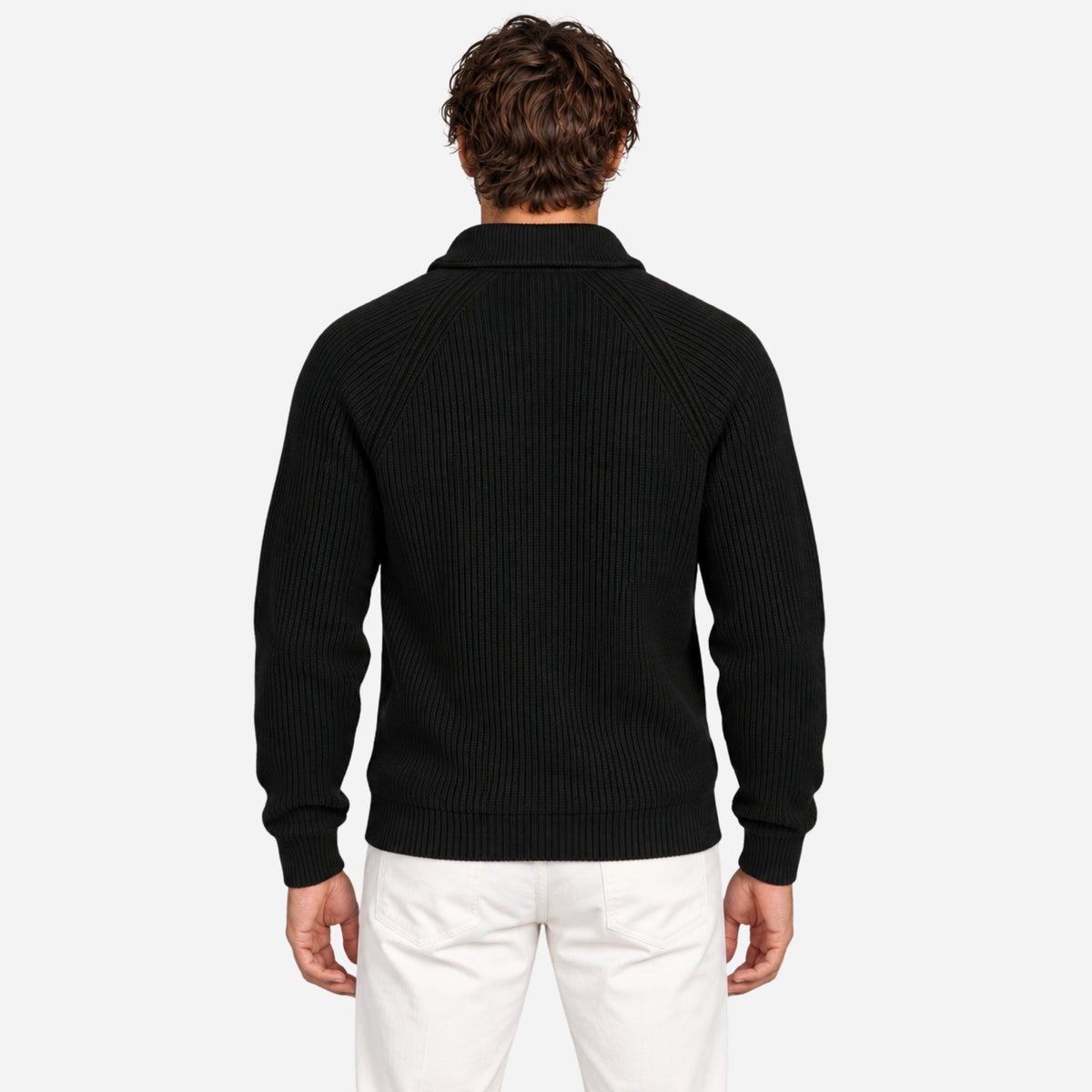 Men's Quarter-Zip Ribbed Knit Jumper-Fowsa
