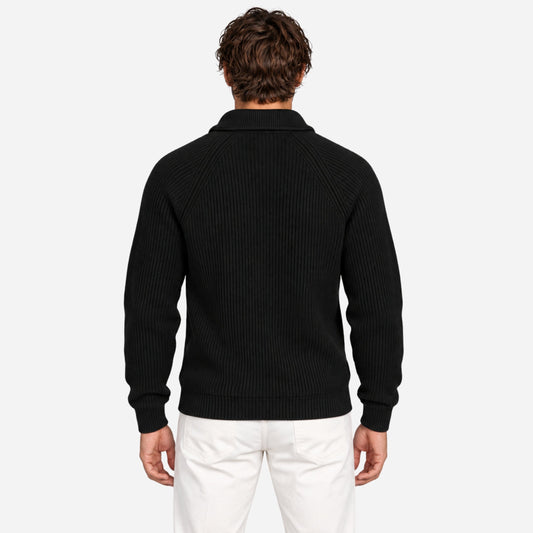 Men's Quarter-Zip Ribbed Knit Jumper-Fowsa