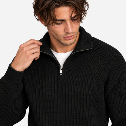 Men's Quarter-Zip Ribbed Knit Jumper-Fowsa