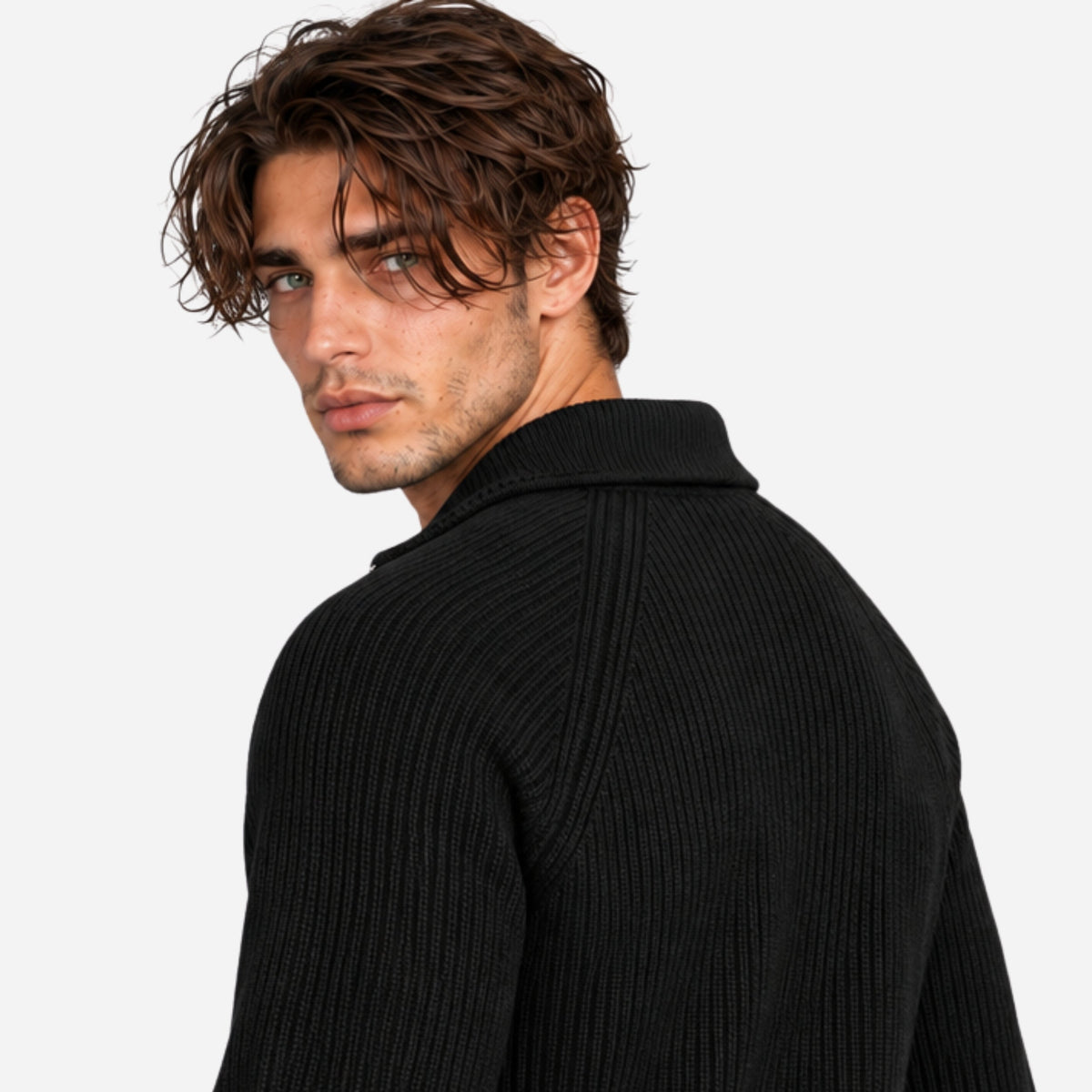 Men's Quarter-Zip Ribbed Knit Jumper-Fowsa