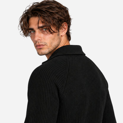 Men's Quarter-Zip Ribbed Knit Jumper-Fowsa