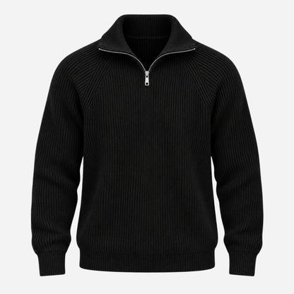 Men's Quarter-Zip Ribbed Knit Jumper-Fowsa