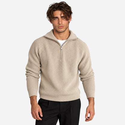 Men's Quarter-Zip Ribbed Knit Jumper-Fowsa