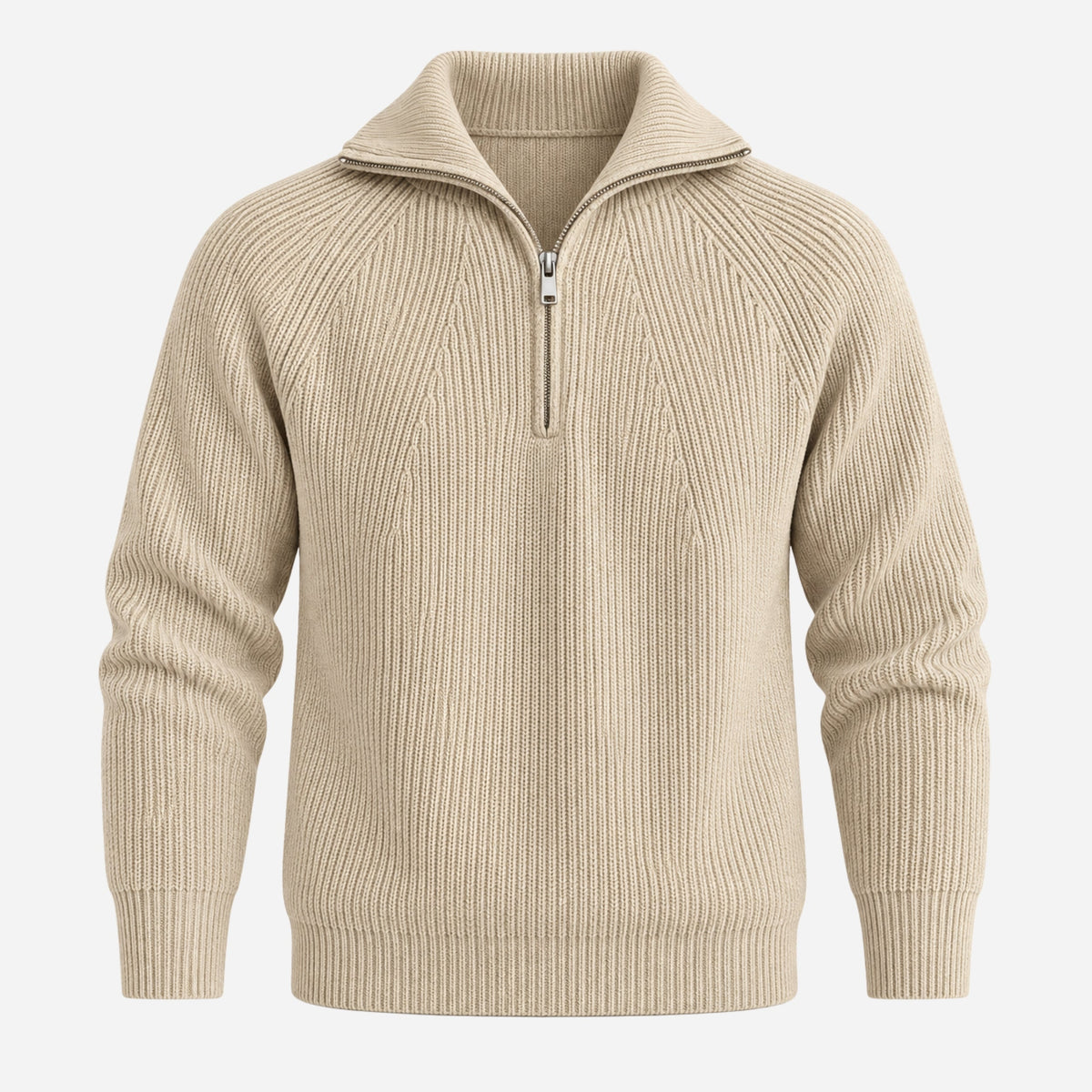 Men's Quarter-Zip Ribbed Knit Jumper-Fowsa