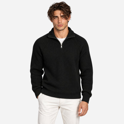 Men's Quarter-Zip Ribbed Knit Jumper-Fowsa
