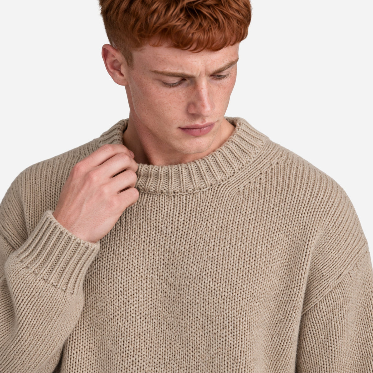 Men's Ribbed Crew-Neck Knit Jumper-Fowsa