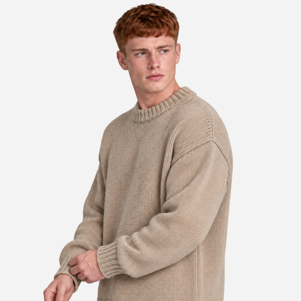 Men's Ribbed Crew-Neck Knit Jumper-Fowsa