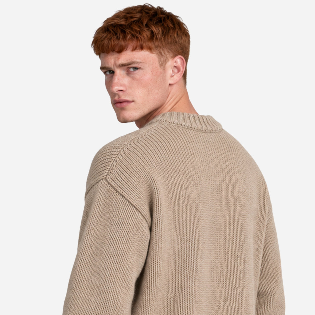 Men's Ribbed Crew-Neck Knit Jumper-Fowsa