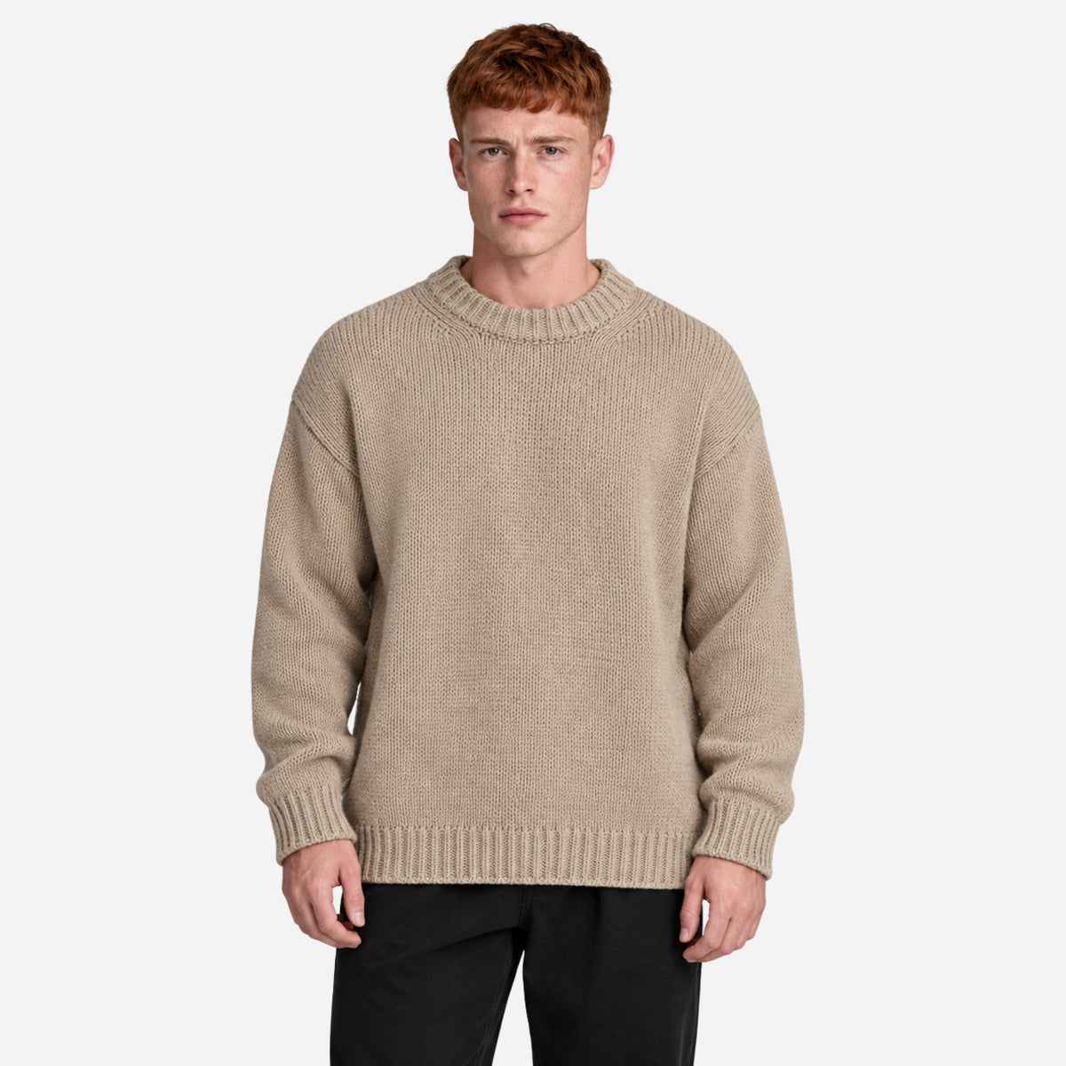 Men's Ribbed Crew-Neck Knit Jumper-Fowsa