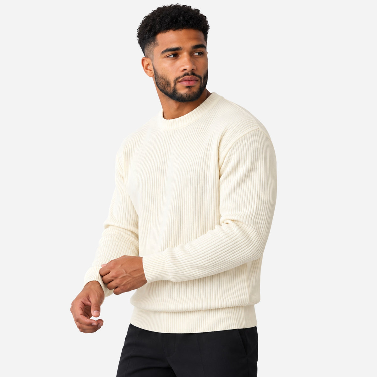 Men’s Ribbed Crew Neck Knitted Jumper-Fowsa