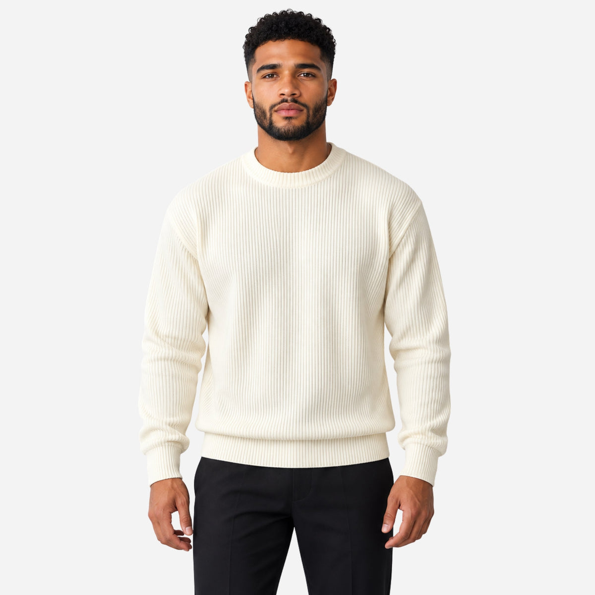 Men’s Ribbed Crew Neck Knitted Jumper-Fowsa