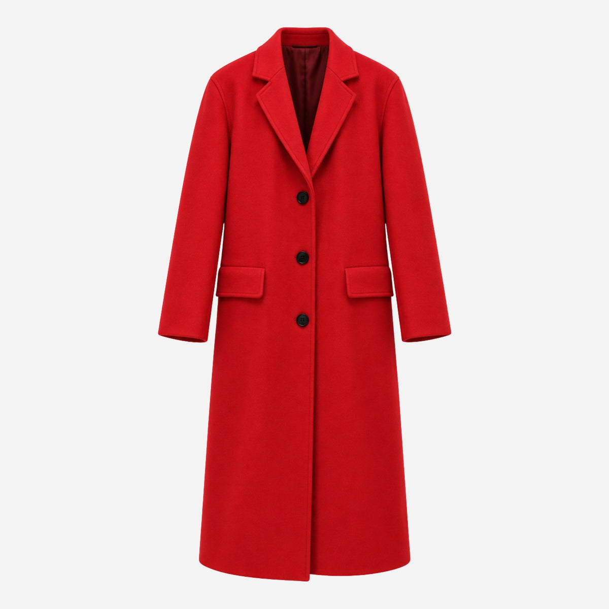 Men's Single-Breasted Notched-Lapel Long Coat-Fowsa