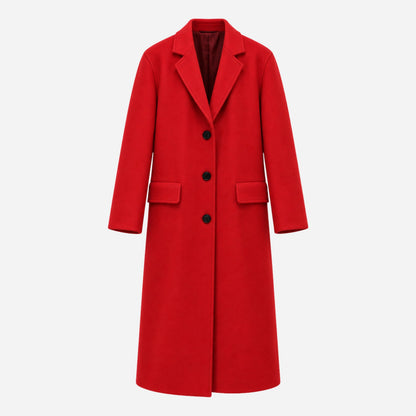 Men's Single-Breasted Notched-Lapel Long Coat-Fowsa