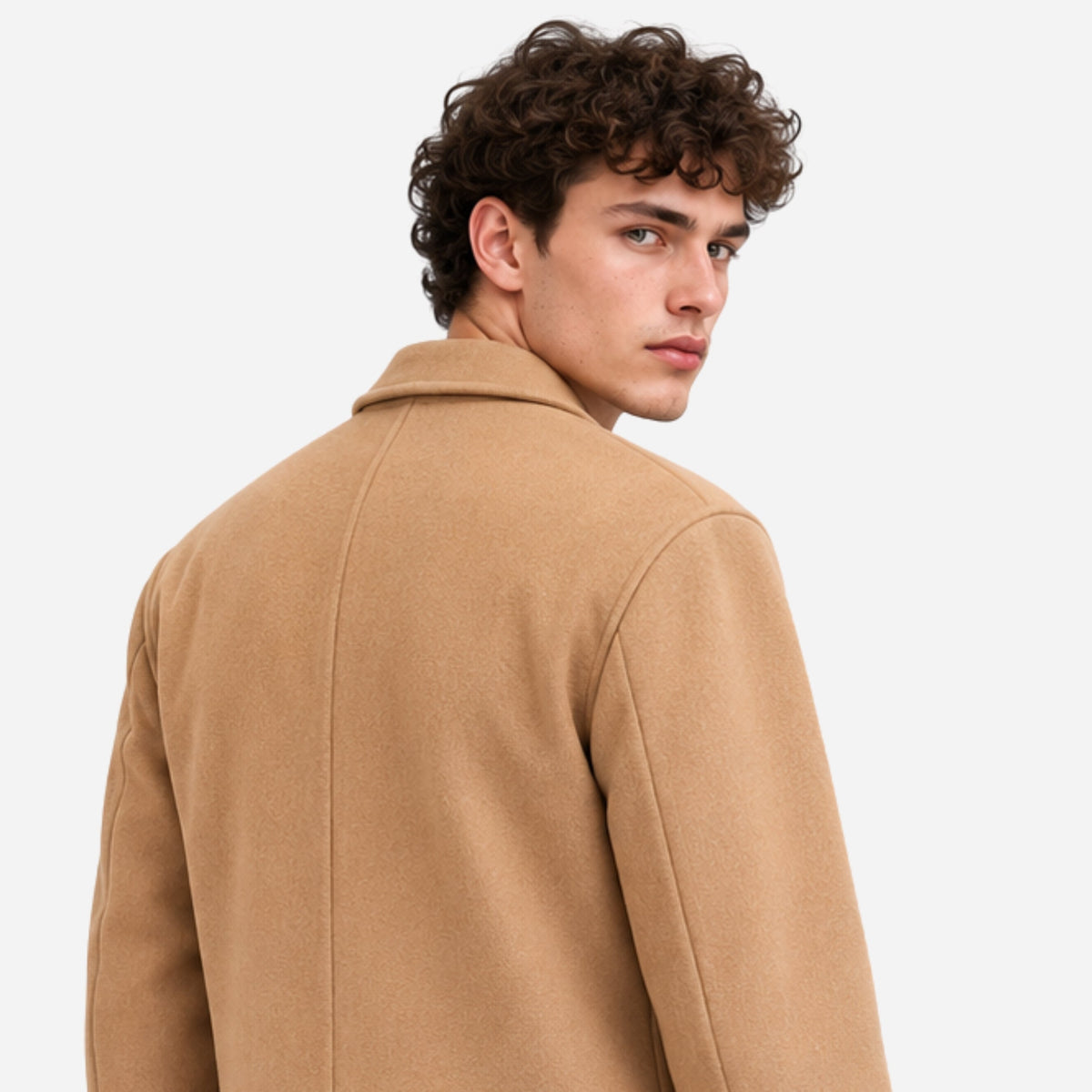 Men's Single-Breasted Notched-Lapel Long Coat-Fowsa