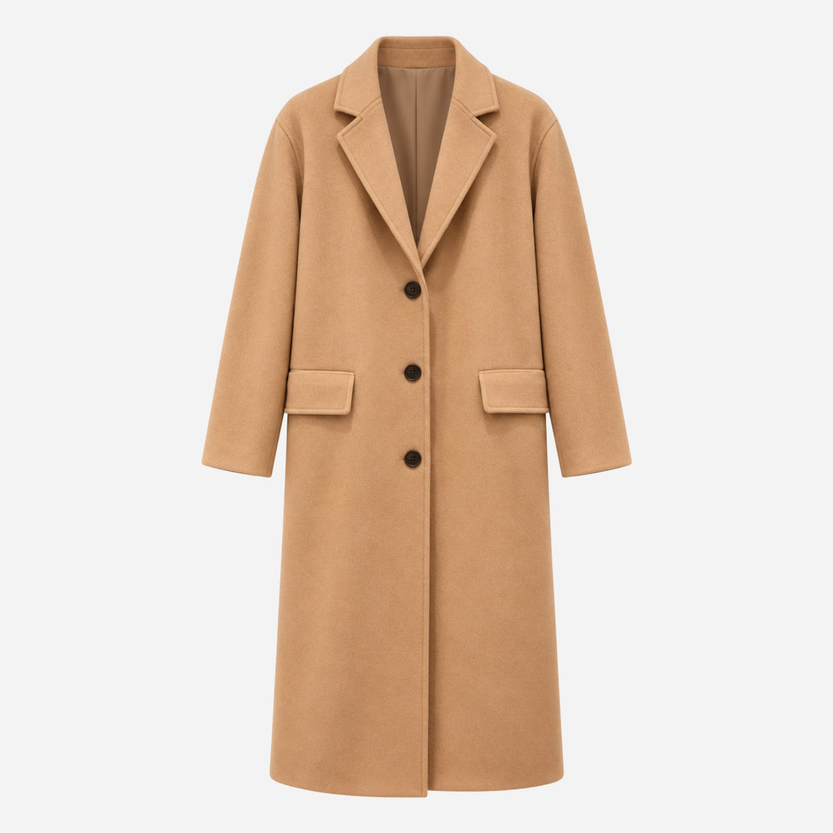 Men's Single-Breasted Notched-Lapel Long Coat-Fowsa