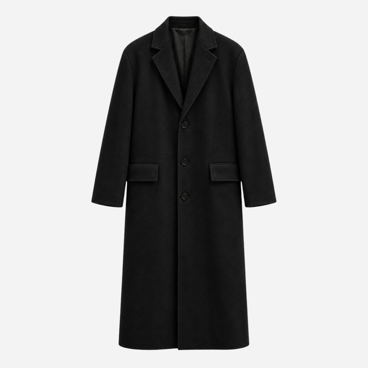 Men's Single-Breasted Notched-Lapel Long Coat-Fowsa