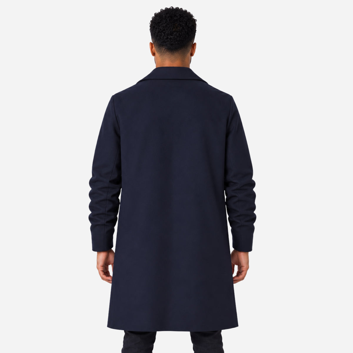 Men's Single-Breasted Wide-Lapel Long Coat-Fowsa