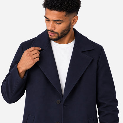 Men's Single-Breasted Wide-Lapel Long Coat-Fowsa