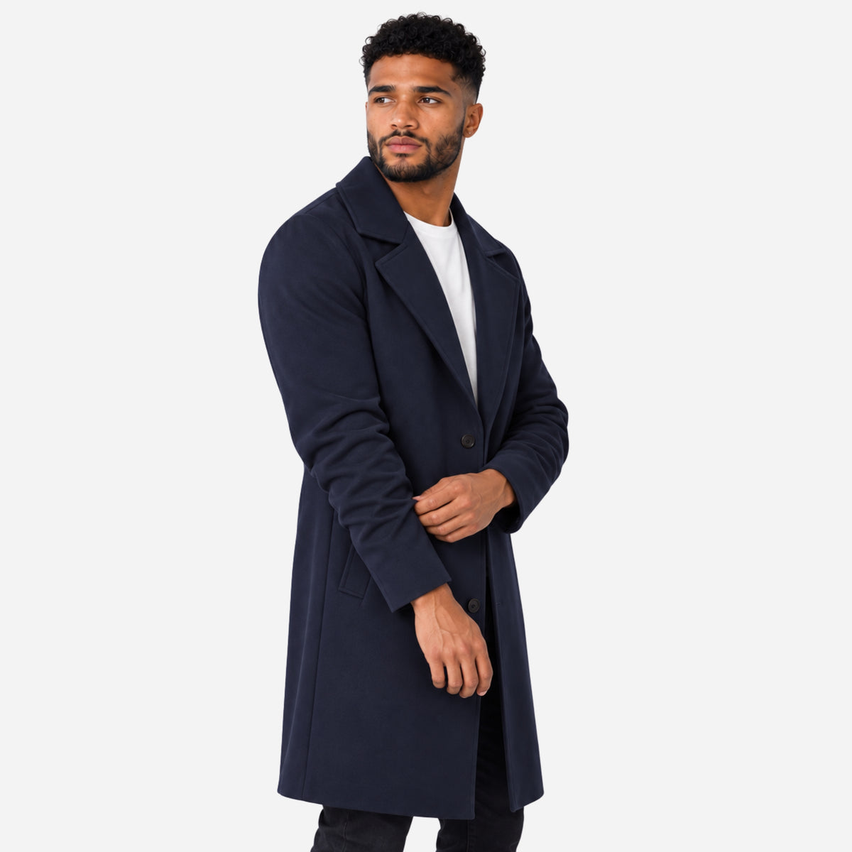 Men's Single-Breasted Wide-Lapel Long Coat-Fowsa
