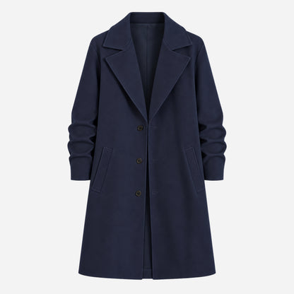 Men's Single-Breasted Wide-Lapel Long Coat-Fowsa