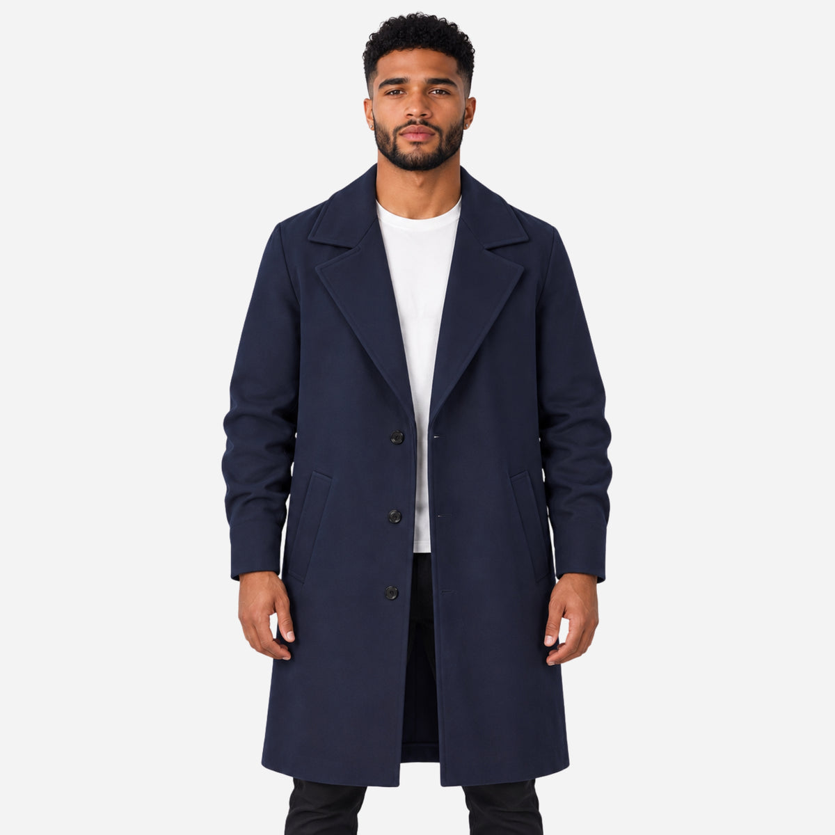 Men's Single-Breasted Wide-Lapel Long Coat-Fowsa