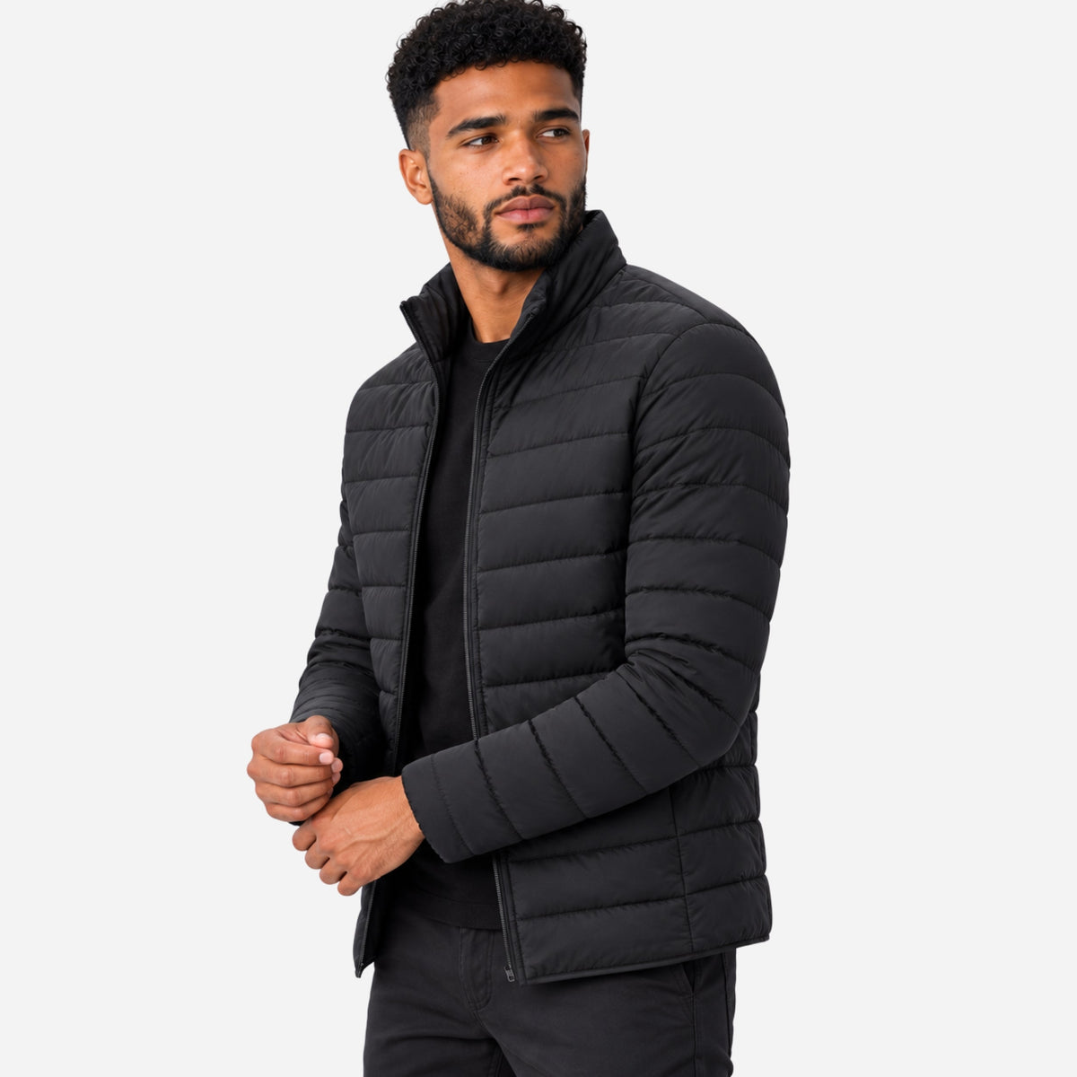 Men’s Stand Collar Quilted Puffer Jacket-Fowsa