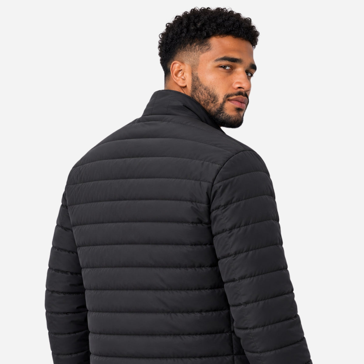 Men’s Stand Collar Quilted Puffer Jacket-Fowsa
