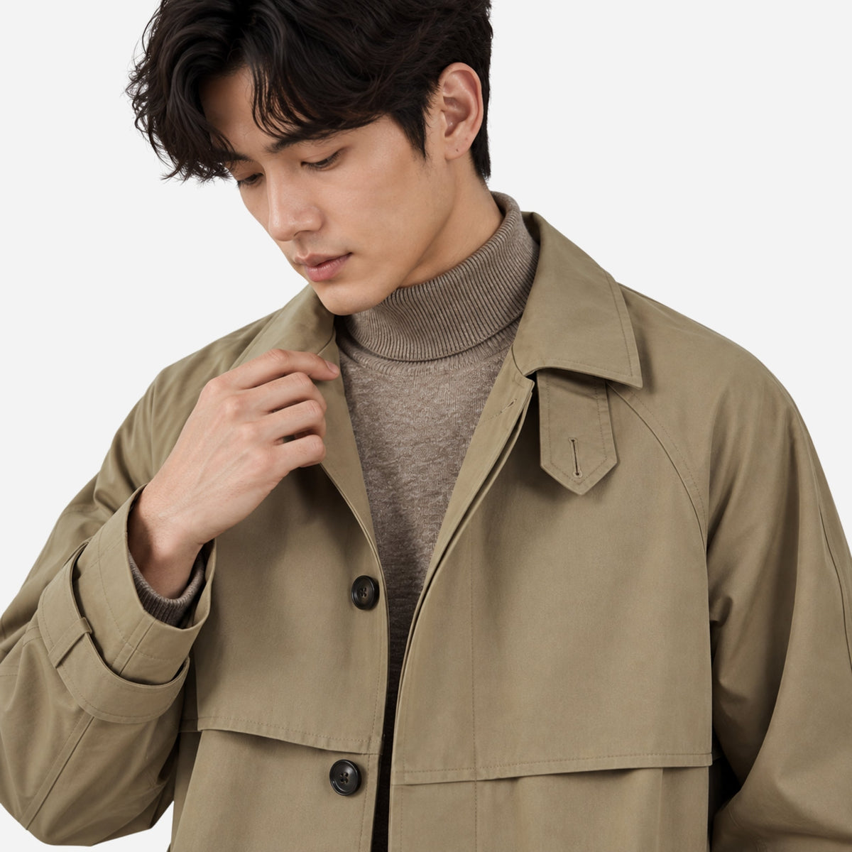 Men's Storm-Flap Single-Breasted Trench Coat-Fowsa