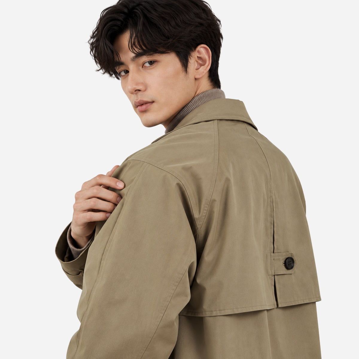 Men's Storm-Flap Single-Breasted Trench Coat-Fowsa