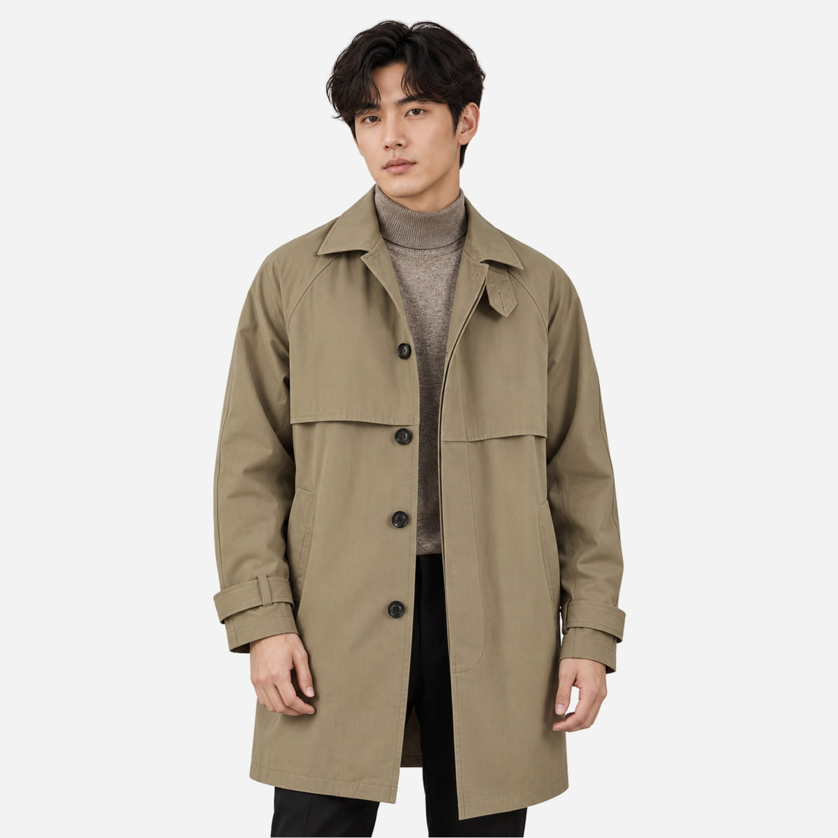 Men's Storm-Flap Single-Breasted Trench Coat-Fowsa
