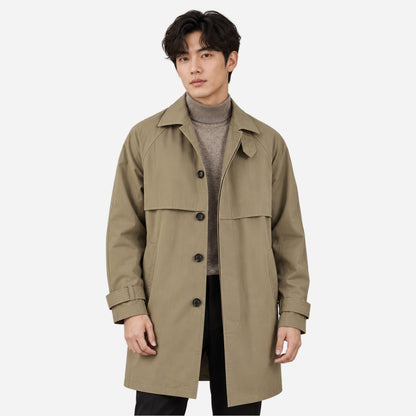 Men's Storm-Flap Single-Breasted Trench Coat-Fowsa