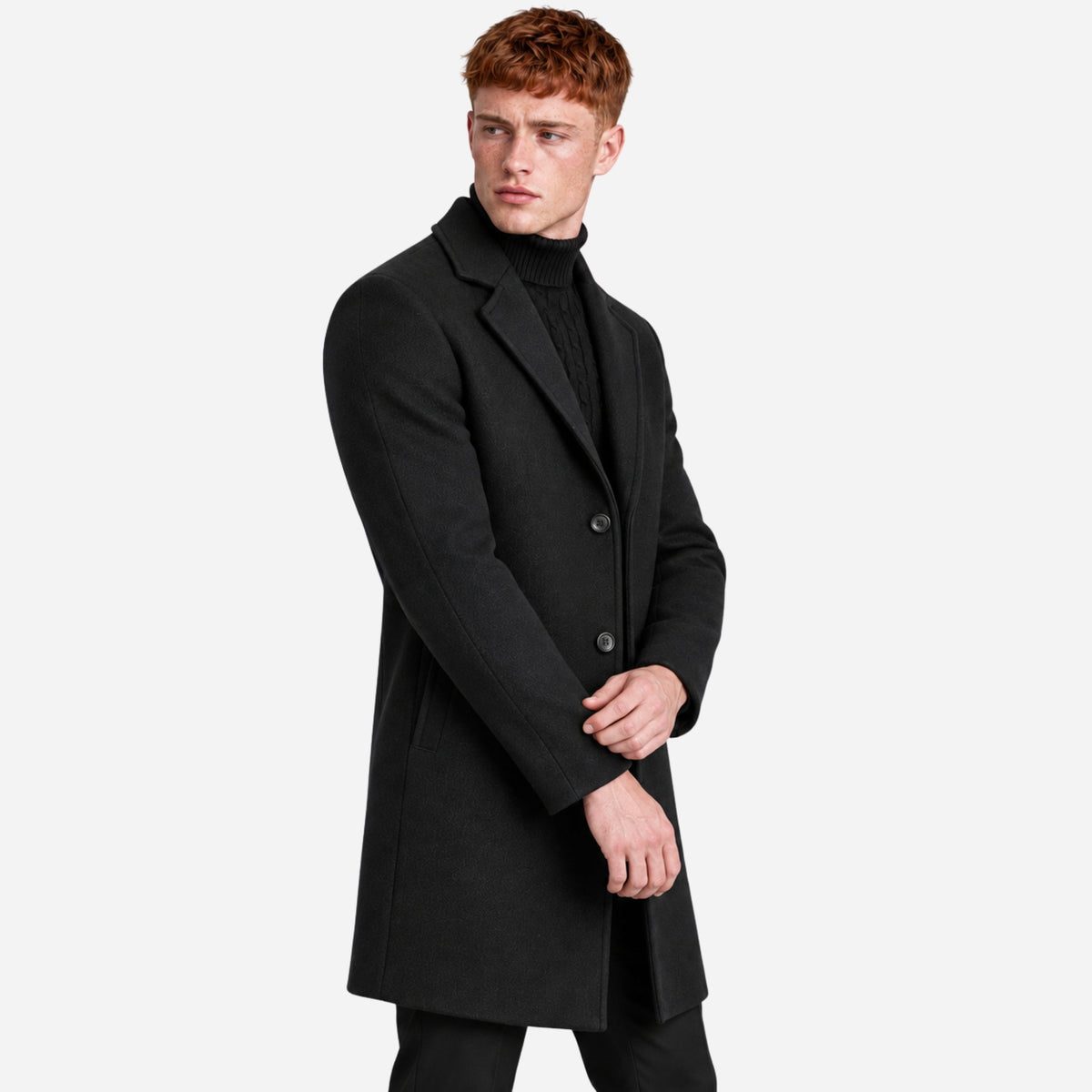 Men's Tailored Notched-Lapel Mid-Length Coat-Fowsa