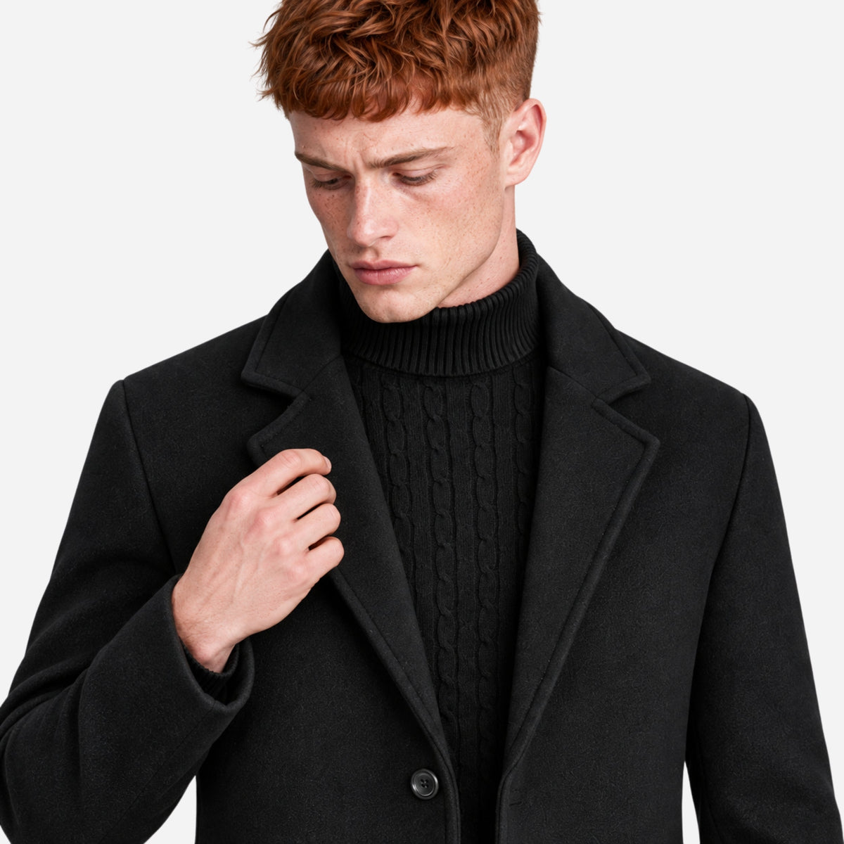 Men's Tailored Notched-Lapel Mid-Length Coat-Fowsa